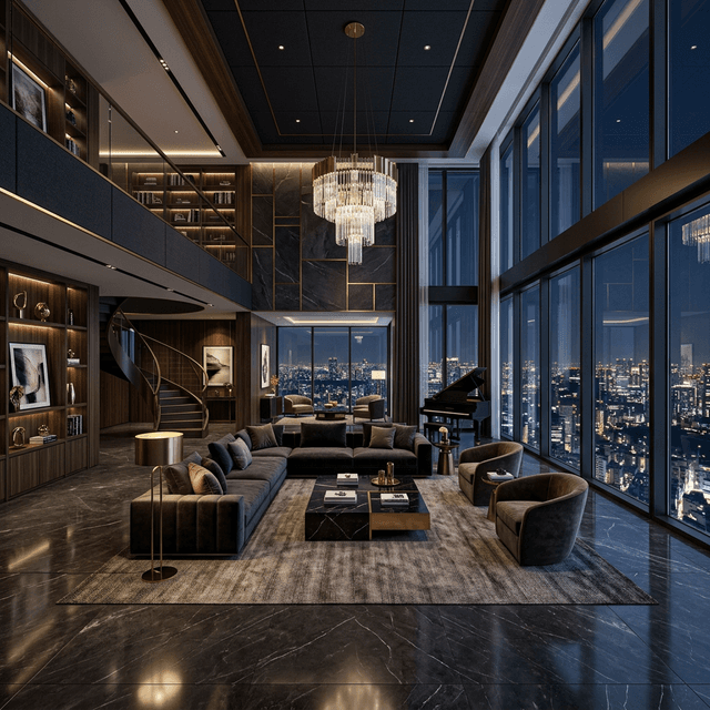Double-height luxury penthouse living room